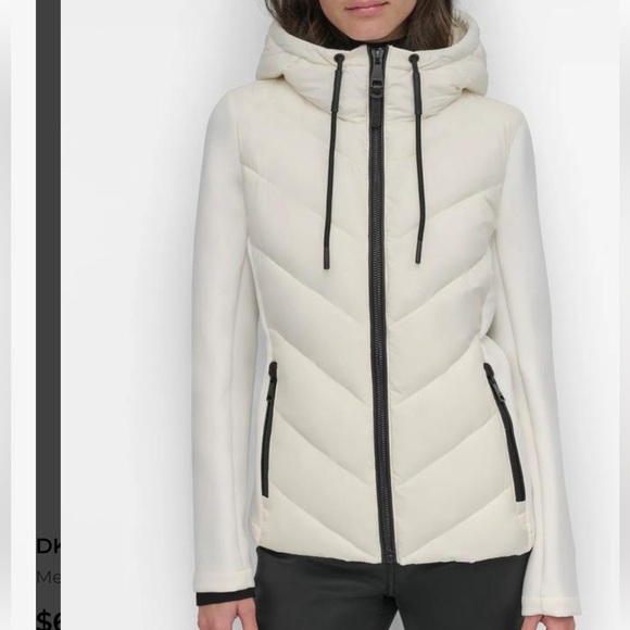 NWT DKNY Women's White Hooded Scuba Puffer Coat Size Medium - Picture 4 of 7